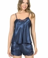 Şık Tasarım Yumuşak Dokulu Dantel İşlemeli Lacivert Saten Babydoll Şort Takı - SSSSSS5780-5