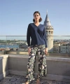 Yaprak Desenli Uzun Kollu V Yaka Pijama Takımı - SSSSSS6737-3545