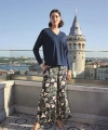 Yaprak Desenli Uzun Kollu V Yaka Pijama Takımı - SSSSSS6737-3545