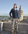 Yaprak Desenli Uzun Kollu V Yaka Pijama Takımı - SSSSSS6737-3545