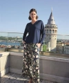 Yaprak Desenli Uzun Kollu V Yaka Pijama Takımı - SSSSSS6737-3545