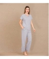 Viskon Şık Tasarım Dantel İşlemeli Gri Kısa Kol Pijama Takımı - SSSSSS5779-7010