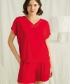 Kısa Kollu Dantelli V Yaka Şort Pijama Takımı - SSSSSS3047-5143