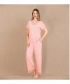 Viskon Şık Tasarım Dantel İşlemeli Açık Pembe Kısa Kol Pijama Takımı - SSSSSS2031-8157