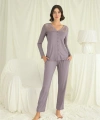 Yakası Kolu ve Omzu Dantelli Boydan Düğmeli Pijama Takımı - SSSSSS8026-8551