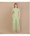Pamuklu Şık Tasarım Dantel İşlemeli Yeşil Kısa Kol Pijama Takımı - SSSSSS1736-8816