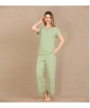 Pamuklu Şık Tasarım Dantel İşlemeli Yeşil Kısa Kol Pijama Takımı - SSSSSS1736-8816