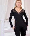 Uzun Kollu Dantelli ve Dekolteli Pijama Takımı - SSSSSS4302-9222