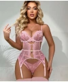 Kalp Aksesuarlı Dantelli Fantezi Pembe Jartiyer Takım - SSSSSS9468-8738