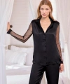 Dantelli ve Tüllü Uzun Kollu Önü Düğmeli Saten Pijama Takımı - SSSSSS6327-5824