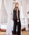 Dantelli ve Tüllü Uzun Kollu Önü Düğmeli Saten Pijama Takımı - SSSSSS6327-5824