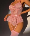Pembe Dantel İşlemeli Kalp Desenli Fantezi Jartiyer Takımı - SSSSSS6409-1433