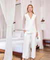 Dantelli ve Tüllü Uzun Kollu Önü Düğmeli Saten Pijama Takımı - SSSSSS8448-8190
