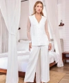 Dantelli ve Tüllü Uzun Kollu Önü Düğmeli Saten Pijama Takımı - SSSSSS8448-8190