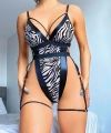 Özel Tasarım Göğüs İp Detaylı Zebra Desen Fantezi Jartiyerli Body - SSSSSS9721-8215