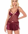 Bordo Saten Babydoll Şort Takımı - SSSSSS5367-3394