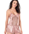 Koyu Pudra Saten Babydoll Şort Takımı - SSSSSS6556-6280