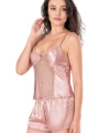 Koyu Pudra Saten Babydoll Şort Takımı - SSSSSS6556-6280