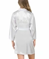 Şık Tasarım Yumuşak Dokulu Ekru Kısa Saten Bride Sabahlık - SSSSSS6452-4386