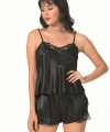 Şık Tasarım Yumuşak Dokulu Dantel İşlemeli Siyah Saten Babydoll Şort Takımı - SSSSSS4310-7