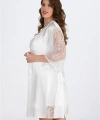 Premium Büyük Beden Saten Dantel İşlemeli Ekru 2li Gecelik Sabahlık Takımı B - SSSSSS4062-2