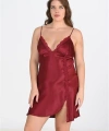 Premium Büyük Beden Saten Dantel İşlemeli Bordo 2li Gecelik Sabahlık Takımı - SSSSSS8485-7
