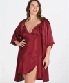Premium Büyük Beden Saten Dantel İşlemeli Bordo 2li Gecelik Sabahlık Takımı - SSSSSS8485-7