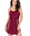 Dantel İşlemeli İnce Askılı Bordo Kısa Saten Gecelik - SSSSSS6590-8438