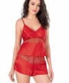 Kırmızı Saten Babydoll Şort Takımı - SSSSSS9366-2709
