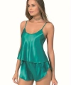 Şık Tasarım Yumuşak Dokulu Zümrüt Saten Babydoll Şort Takımı - SSSSSS2283-1479