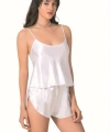 Şık Tasarım Yumuşak Dokulu Beyaz Saten Babydoll Şort Takımı - SSSSSS2914-1481
