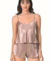 Şık Tasarım Yumuşak Dokulu Vizon Saten Babydoll Şort Takımı - SSSSSS7053-9771