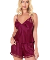 Bordo Saten Babydoll Şort Takımı - SSSSSS4702-4650