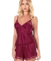 Bordo Saten Babydoll Şort Takımı - SSSSSS4702-4650