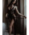 Siyah Belden Bağlamalı Dantelli Body Gecelik - SSSSSS6367-9680