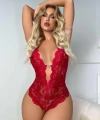 Metal Kalp Aksesuarlı Fantezi Dantelli Kırmızı Body - SSSSSS9064-4249