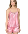 Şık Tasarım Yumuşak Dokulu Dantel İşlemeli Koyu Pembe Saten Babydoll Şort Tak - SSSSSS5855-5