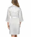 Şık Tasarım Yumuşak Dokulu Beyaz Kısa Saten Bride Sabahlık - SSSSSS8943-7378