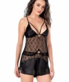 Siyah Saten Babydoll Şort Takımı - SSSSSS2176-8915