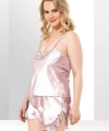 Şık Tasarım Yumuşak Dokulu Büyük Beden Dantel İşlemeli Somon Saten Babydoll - SSSSSS9757-1
