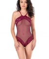 Dantel İşlemeli Bordo File Tül Bodysuit - SSSSSS2144-7681