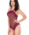 Dantel İşlemeli Bordo File Tül Bodysuit - SSSSSS2144-7681