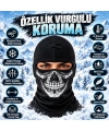 Unisex Kurukafa Desenli Balaklava Kışlık Tam Yüz Maske Nefes Alan Esnek Kask Altı Boyunluk Siyah Set