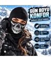 Unisex Kurukafa Desenli Balaklava Kışlık Tam Yüz Maske Nefes Alan Esnek Kask Altı Boyunluk Siyah Set