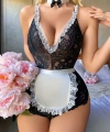 Siyah Dantel İşlemeli Kurdelalı Fransız Kostümü - SSSSSS8100-5930