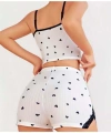 Pamuklu Beyaz Üstüne Siyah Kalp Desen Fitilli Askılı Şortlu Pijama Takımı - SSSSSS6177-6654