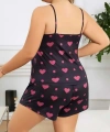 Büyük Beden Siyah Kalp Desen İnce Askılı Pamuklu Şortlu Pijama Takımı - SSSSSS2565-2081