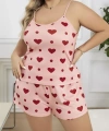 Büyük Beden Pembe Kalp Desen Pamuklu Şortlu Pijama Takımı - SSSSSS6192-5468