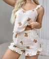 Pamuklu Ayıcık Desen Fırfırlı Askılı Şortlu Pijama Takımı - SSSSSS4909-8999