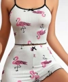Pamuklu Beyaz Üstüne Pelikan Desen Fitilli Askılı Şortlu Pijama Takımı - SSSSSS5098-4897